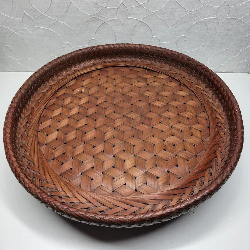 Vintage 1949 Handmade Woven Bamboo Tray 16